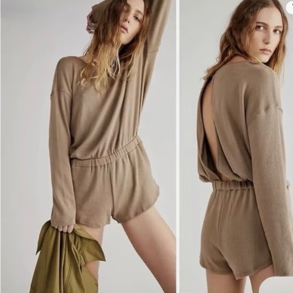 Free People Tan Long Sleeve Romper